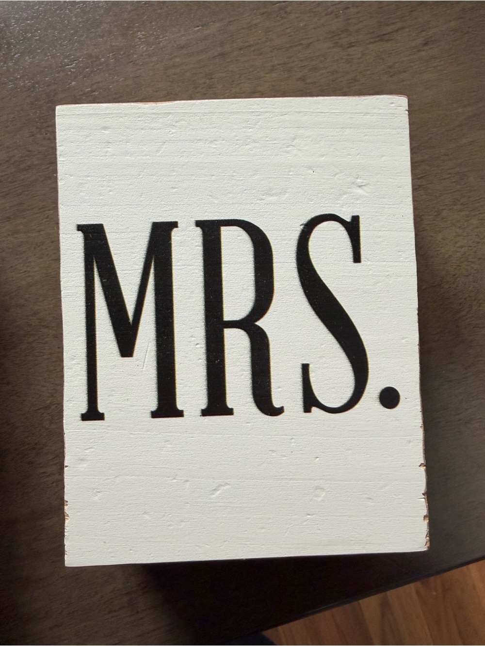 Mrs. Decorative Wooden Block Sign - White with Black Lettering